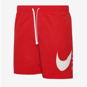 Nike Mens Red Big Swoosh Swim Trunks Board Shorts Graphic Logo Just Do It